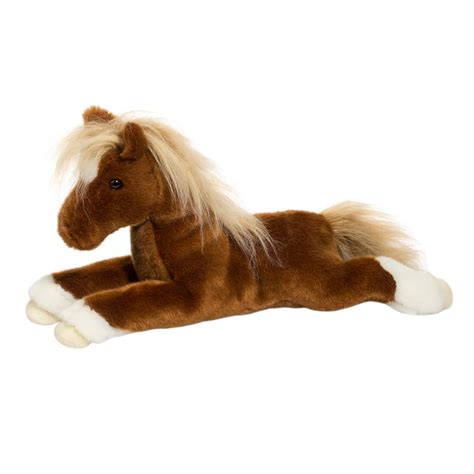 The plush horse - Wrangler the Plush Large Chestnut Horse by Douglas is approximately 17 inches long without the tail, making him the perfect horse for a long day of work or play. His soft yet durable material gives him the reliability that a hardworking person would need. At the end of the day, Wrangler’s laying position makes him perfect to cuddle with in bed. 